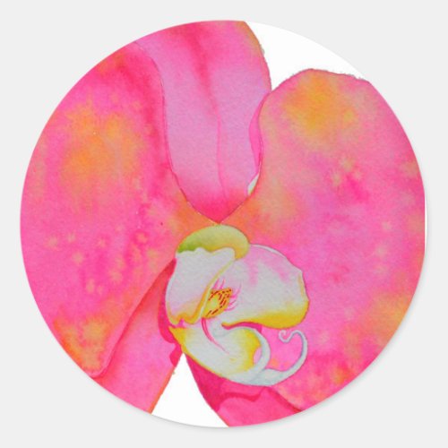 Pink watercolor Orchid painting Classic Round Sticker