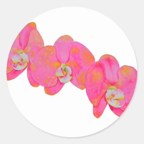 Pink watercolor Orchid painting Classic Round Sticker