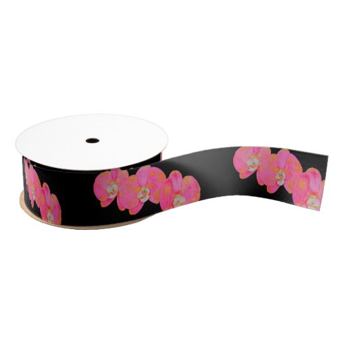 Pink watercolor Orchid painting Grosgrain Ribbon