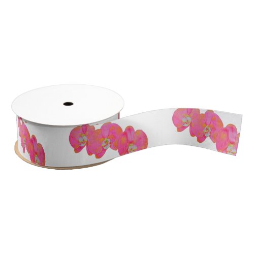 Pink watercolor Orchid painting Grosgrain Ribbon