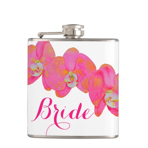 Pink watercolor Orchid painting Hip Flask