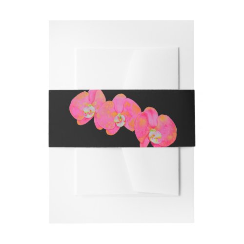 Pink watercolor Orchid painting Invitation Belly Band