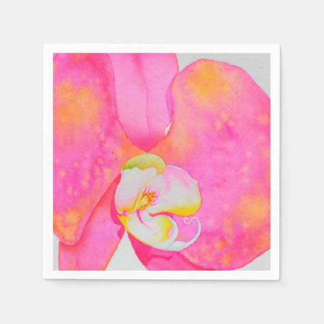 Pink watercolor Orchid painting Paper Napkins (Front)