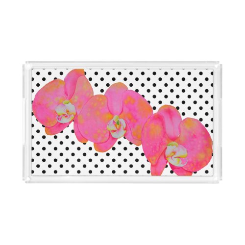 Pink watercolor Orchid painting polka_dots Acrylic Tray