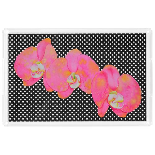 Pink watercolor Orchid painting polka_dots Acrylic Tray