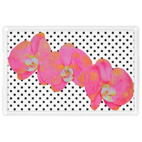 Pink watercolor Orchid painting polka_dots Acrylic Tray