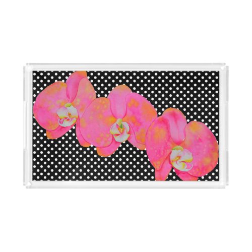 Pink watercolor Orchid painting polka_dots Acrylic Tray