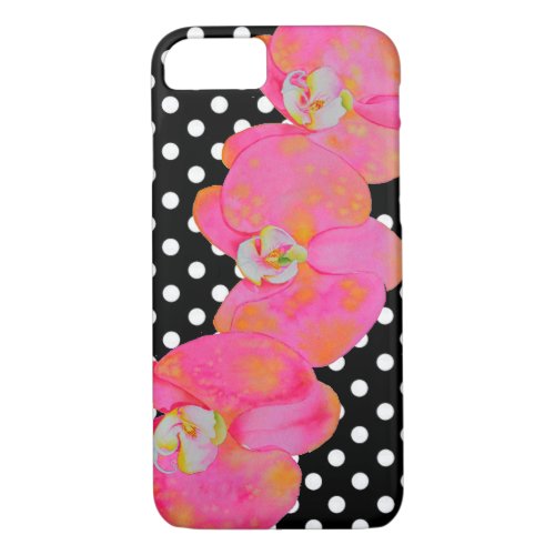 Pink watercolor Orchid painting polka dots iPhone 87 Case