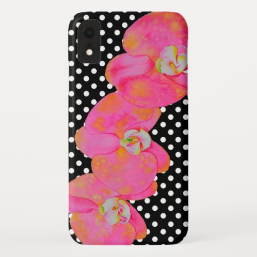 Pink watercolor Orchid painting polka dots iPhone XR Case