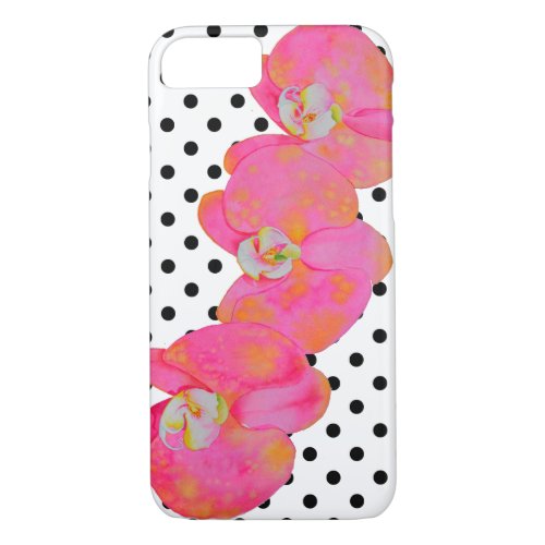 Pink watercolor Orchid painting polka dots iPhone 87 Case