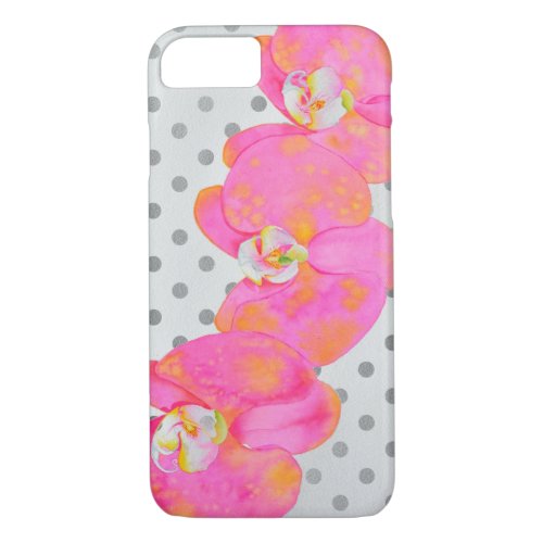 Pink watercolor Orchid painting polka dots iPhone 87 Case