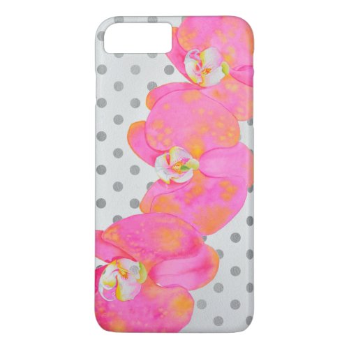 Pink watercolor Orchid painting polka dots iPhone 8 Plus7 Plus Case