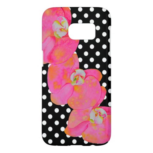 Pink watercolor Orchid painting polka dots Samsung Galaxy S7 Case