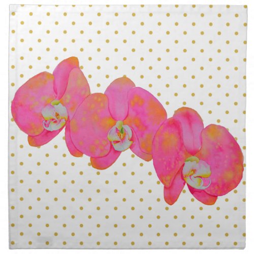 Pink watercolor Orchid painting polka dots Cloth Napkin