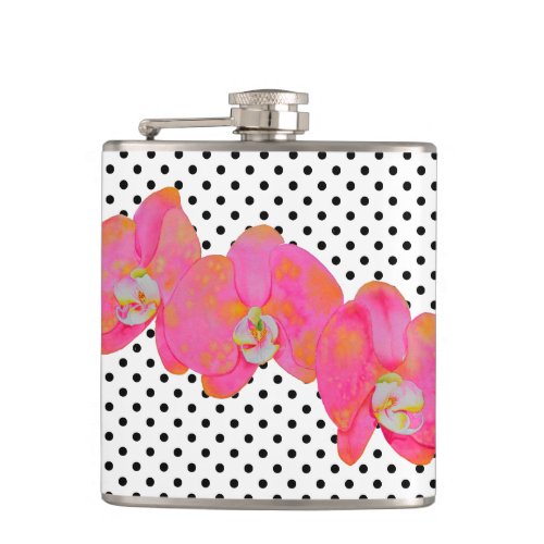 Pink watercolor Orchid painting polka dots Flask