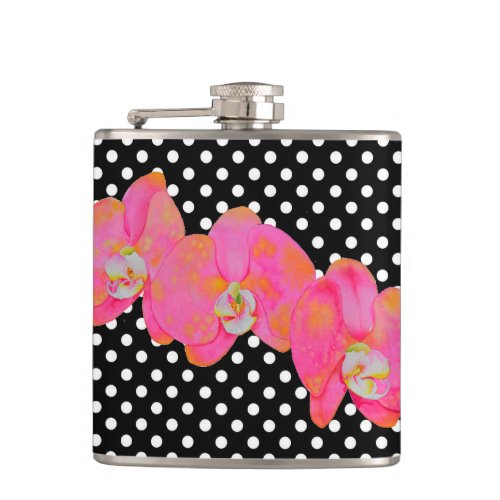 Pink watercolor Orchid painting polka dots Flask