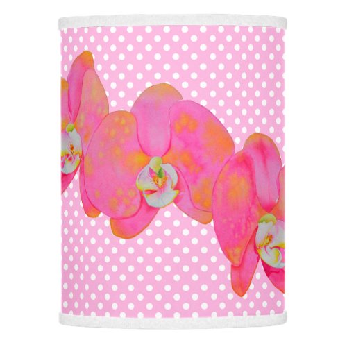 Pink watercolor Orchid painting polka dots Lamp Shade