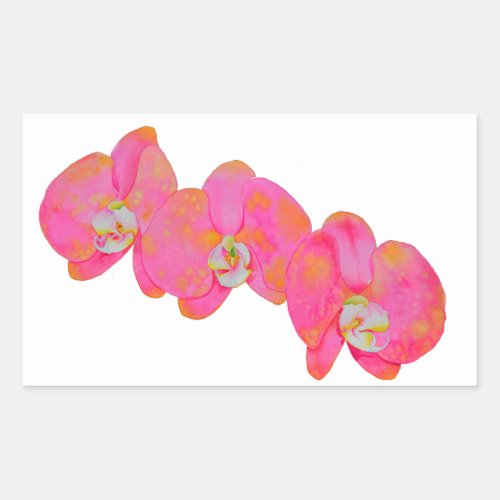 Pink watercolor Orchid painting Rectangular Sticker