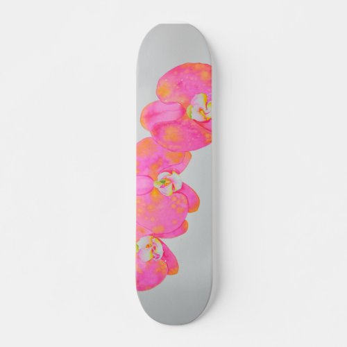 Pink watercolor Orchid painting Skateboard