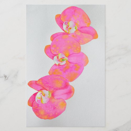 Pink watercolor Orchid painting Stationery