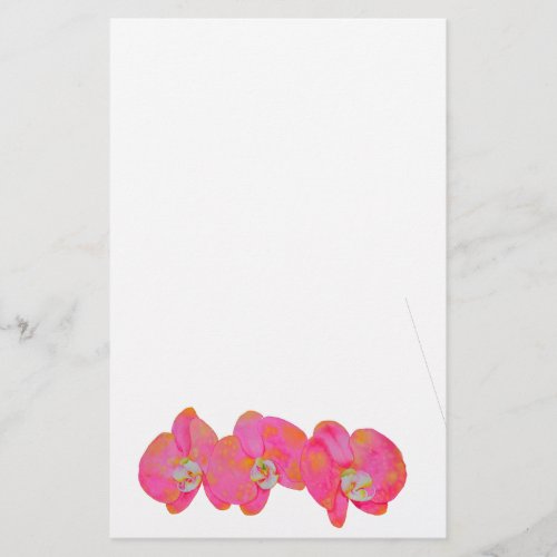 Pink watercolor Orchid painting Stationery