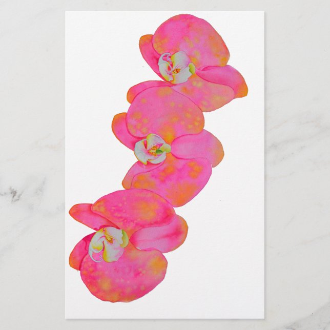 Pink watercolor Orchid painting Stationery (Front)