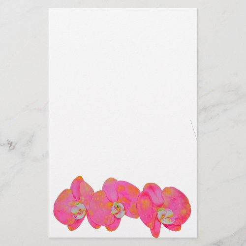 Pink watercolor Orchid painting Stationery