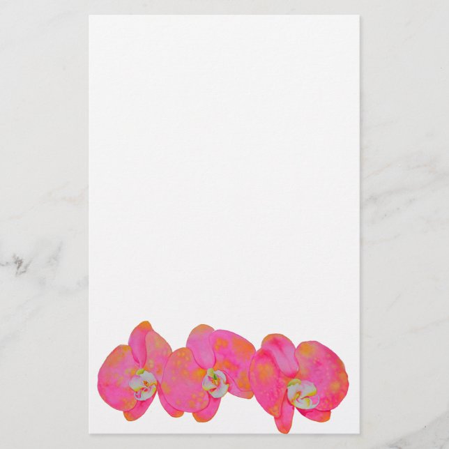 Pink watercolor Orchid painting Stationery (Front)