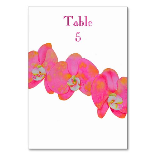 Pink watercolor Orchid painting Table Number