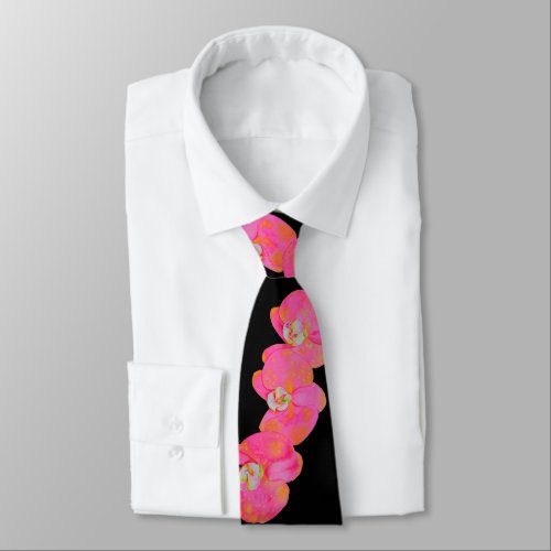 Pink watercolor Orchid painting Tie