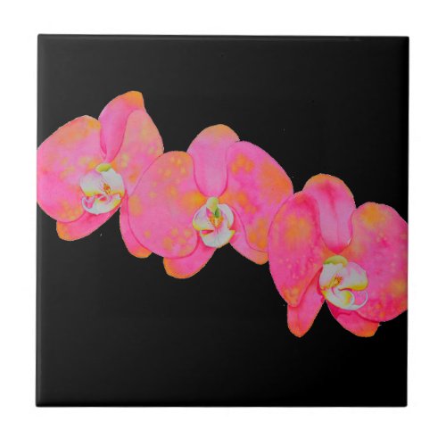 Pink watercolor Orchid painting Tile