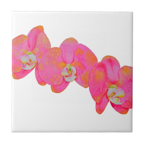 Pink watercolor Orchid painting Tile