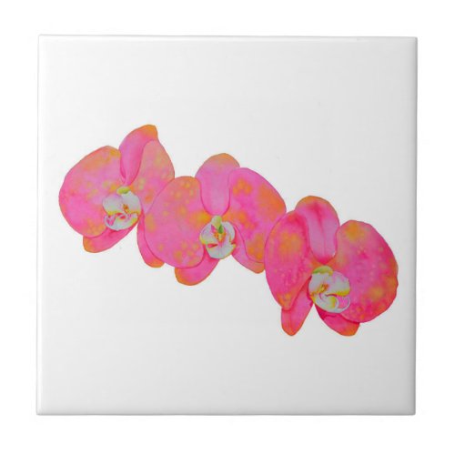 Pink watercolor Orchid painting Tile