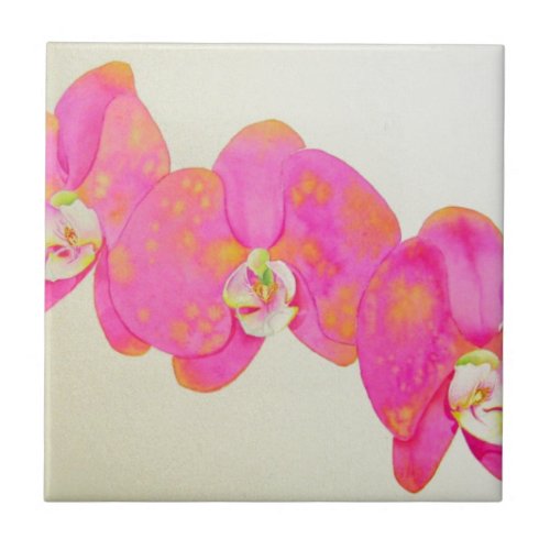 Pink watercolor Orchid painting Tile