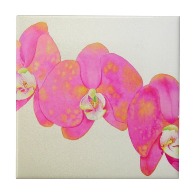 Pink watercolor Orchid painting Tile (Front)