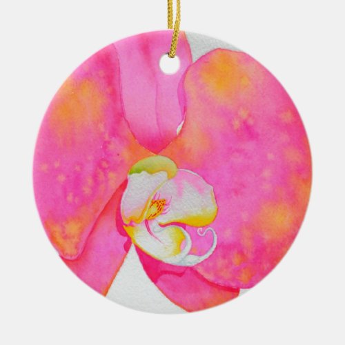 Pink watercolor Orchid painting tropical floral Ceramic Ornament