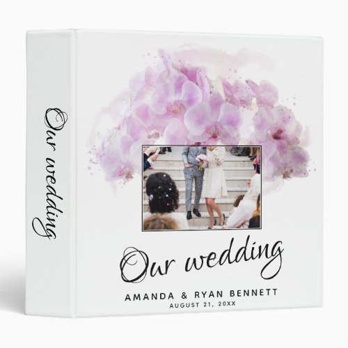 Pink Watercolor Orchid Wedding Photo Album 3 Ring Binder