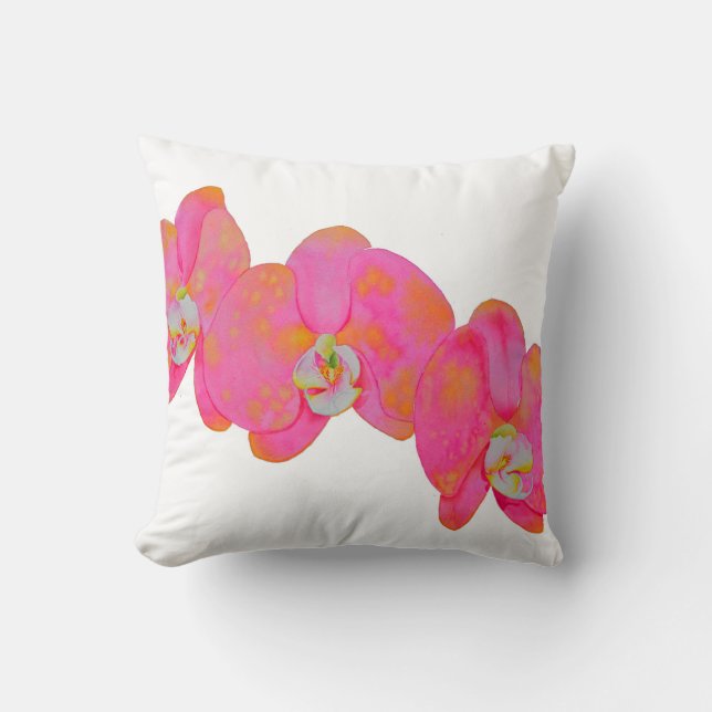 Pink watercolor Orchids Throw Pillow (Front)