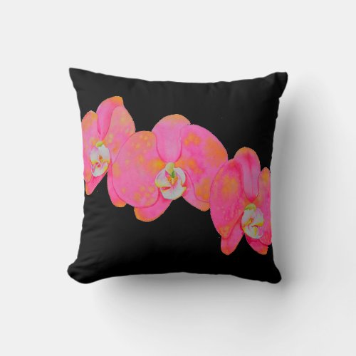 Pink watercolor Orchids Throw Pillow