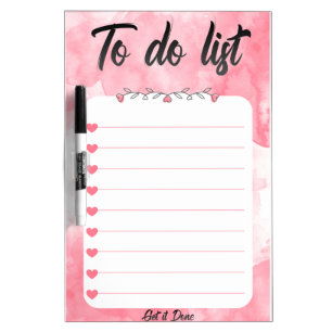 Pink Watercolor Organized to do list Dry Erase Board