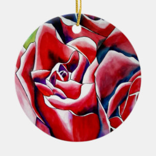 Pink watercolor original art roses ceramic ornament