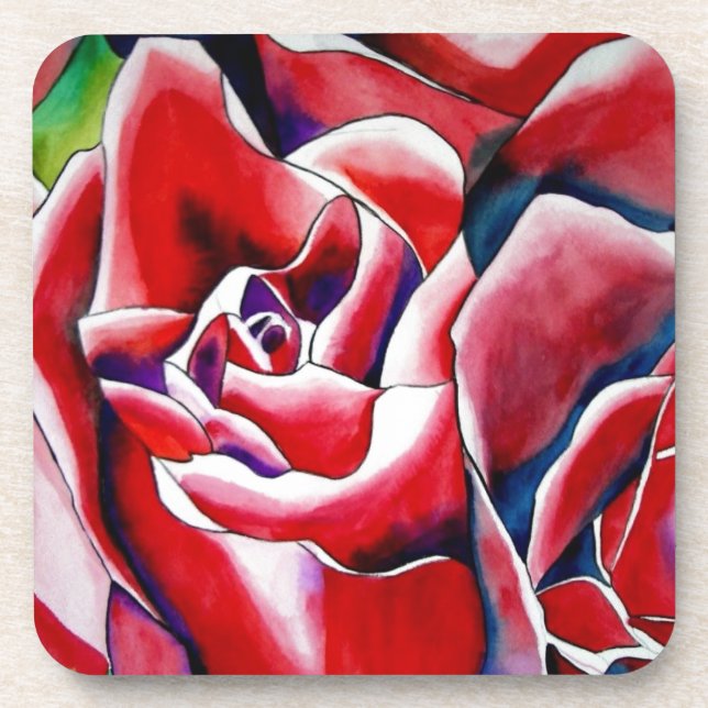 Pink watercolor original art roses drink coaster (Front)