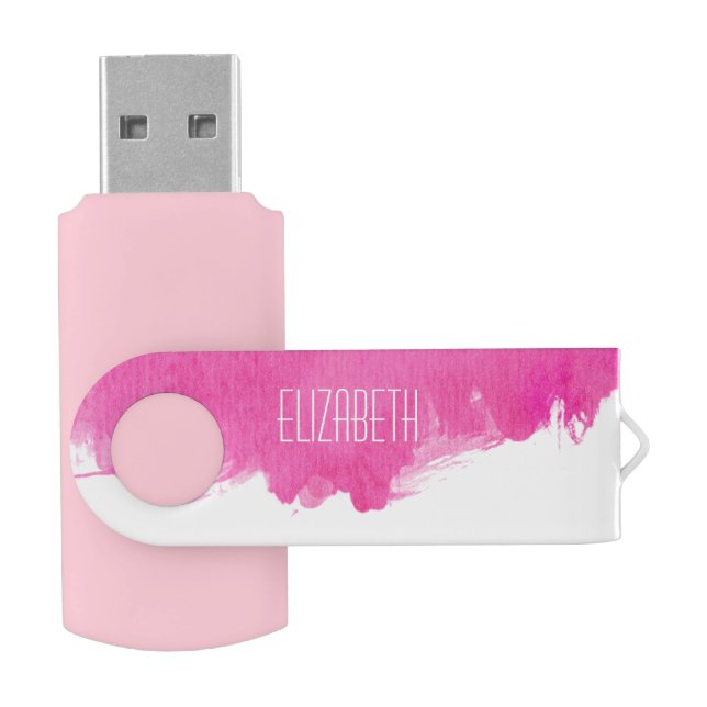 Pink Watercolor Paint Splatter Flash Drive (Opened)