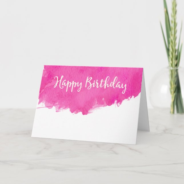 Pink Watercolor Paint Splatter Happy Birthday Card (Front)