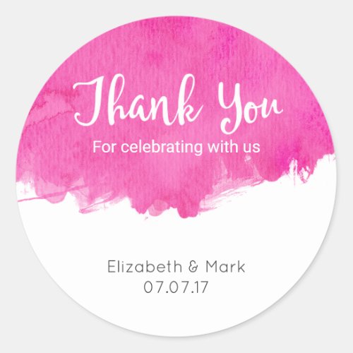 Pink Watercolor Paint Splatter Thank You Classic Round Sticker