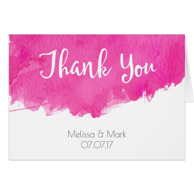 Pink Watercolor Paint Splatter Wedding Thank You (Front Horizontal)