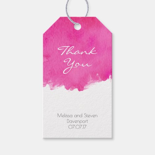 Pink Watercolor Paint Splatter Wedding Thank You Gift Tags