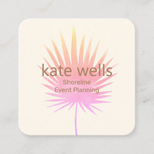 Pink Watercolor Palm Branch Tropical Event Planner Square Business Card