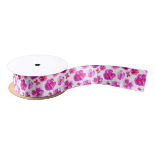Pink watercolor pansy violas art ribbon