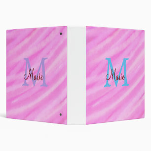 Pink watercolor pastel add title monogram letter 3 ring binder
